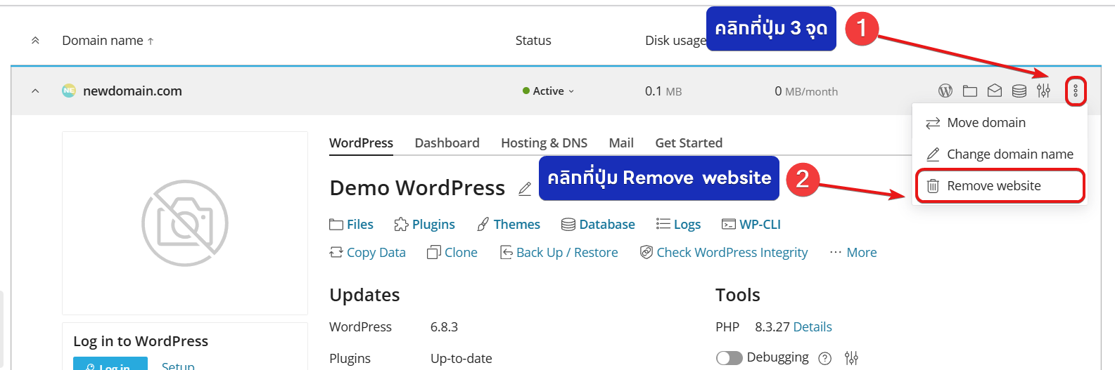 วิธีการลบ Domain บน Plesk - Bangmod Knowledge Base