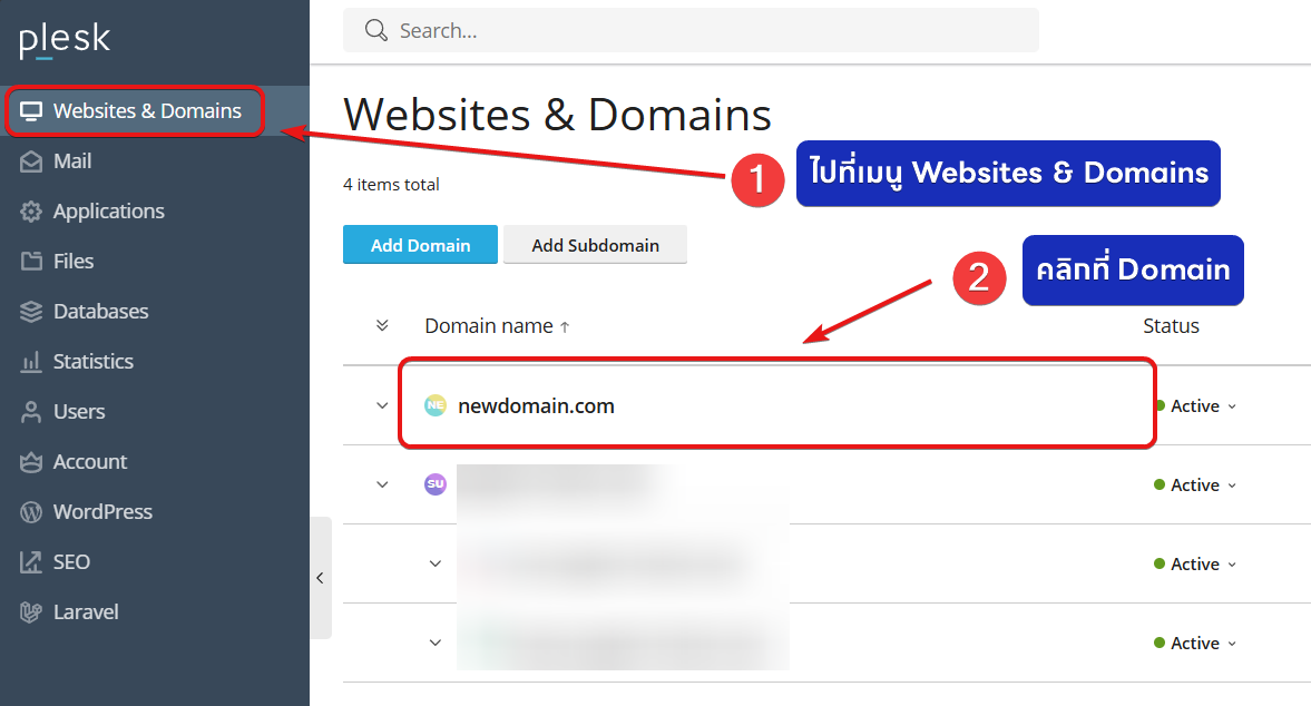 วิธีการลบ Domain บน Plesk - Bangmod Knowledge Base