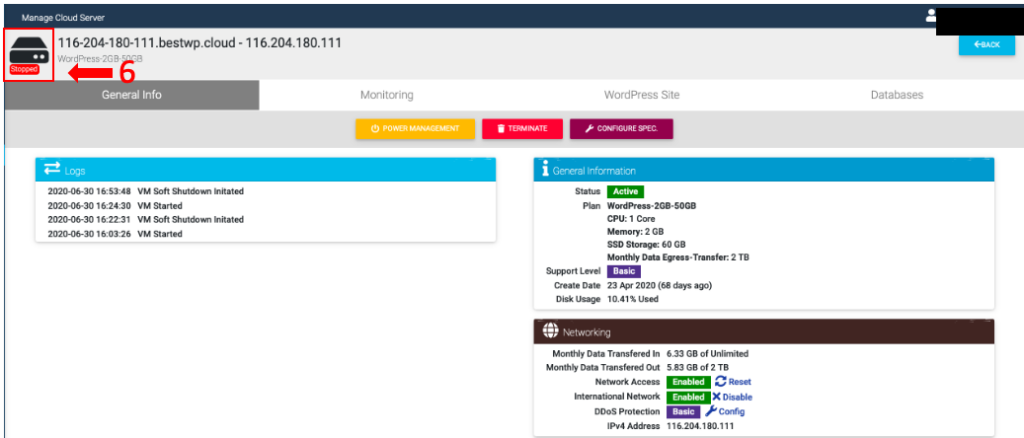วิธีการ Restart เครื่อง WordPress Cloud - Bangmod Knowledge Base