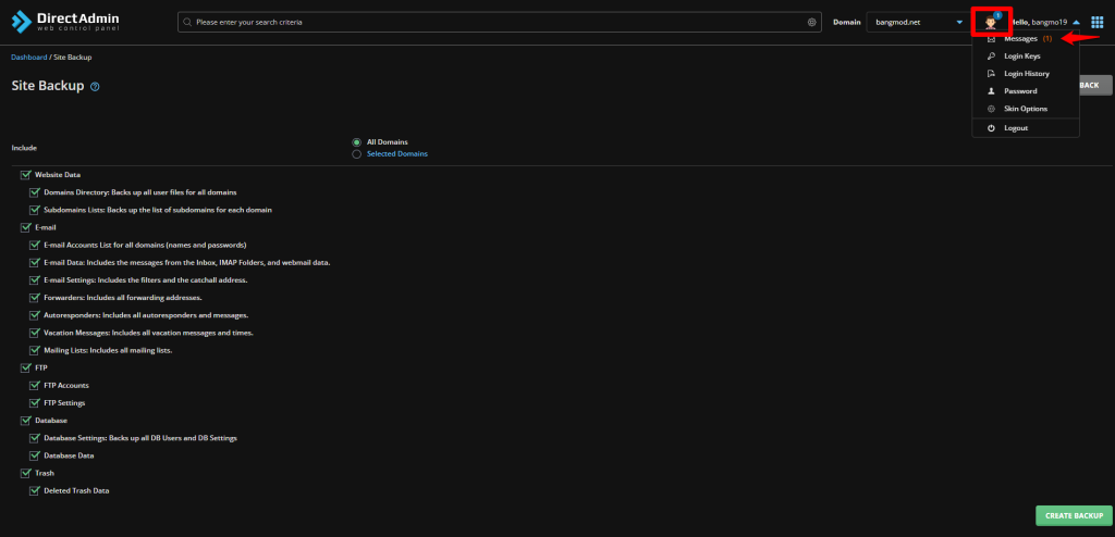 วิธีการ Restore ข้อมูลจาก Backup ของ DirectAdmin - Bangmod Knowledge Base