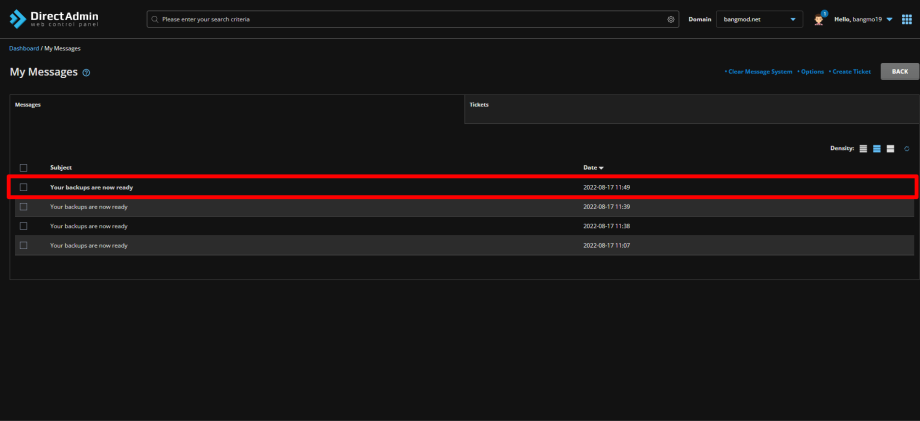 วิธีการ Backup ข้อมูลด้วยตนเอง ผ่าน DirectAdmin - Bangmod Knowledge Base