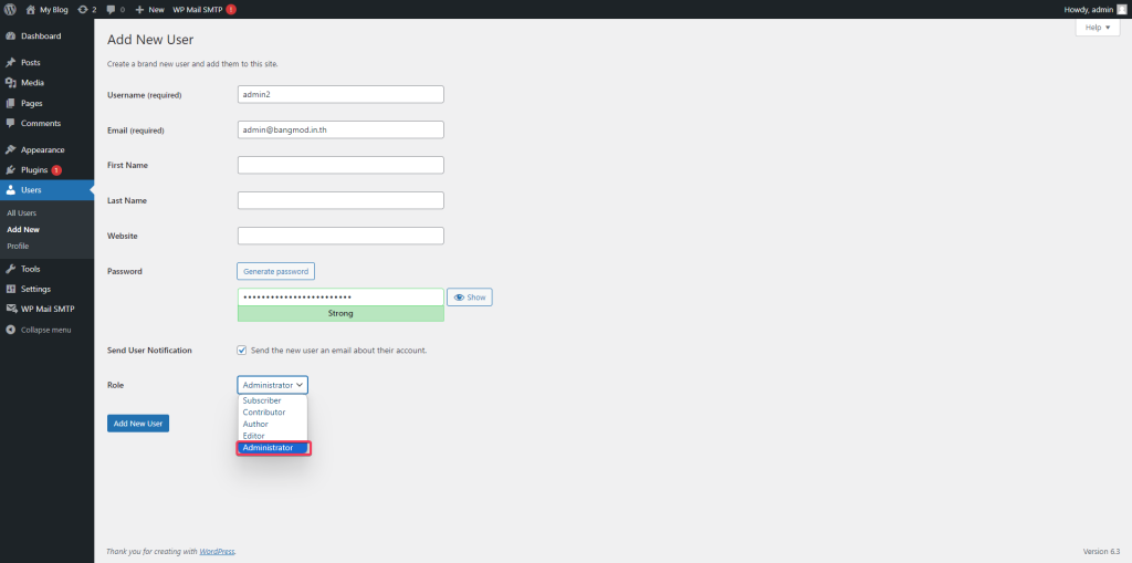 วิธีสร้าง User สิทธิ์ Admin ใน WordPress Admin - Bangmod Knowledge Base
