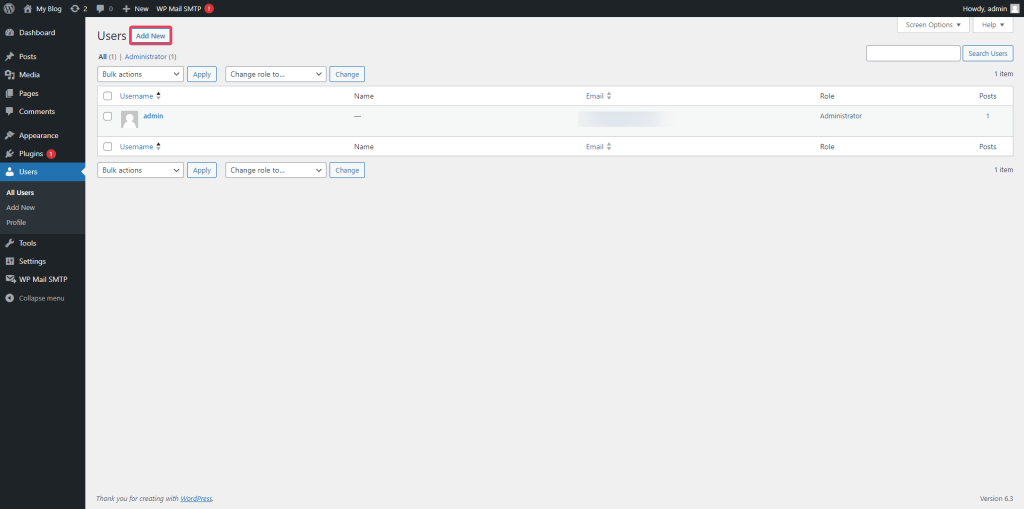 วิธีสร้าง User สิทธิ์ Admin ใน WordPress Admin - Bangmod Knowledge Base