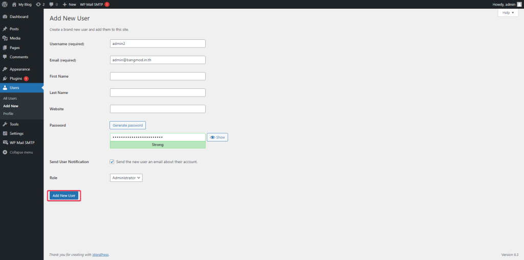 วิธีสร้าง User สิทธิ์ Admin ใน WordPress Admin - Bangmod Knowledge Base