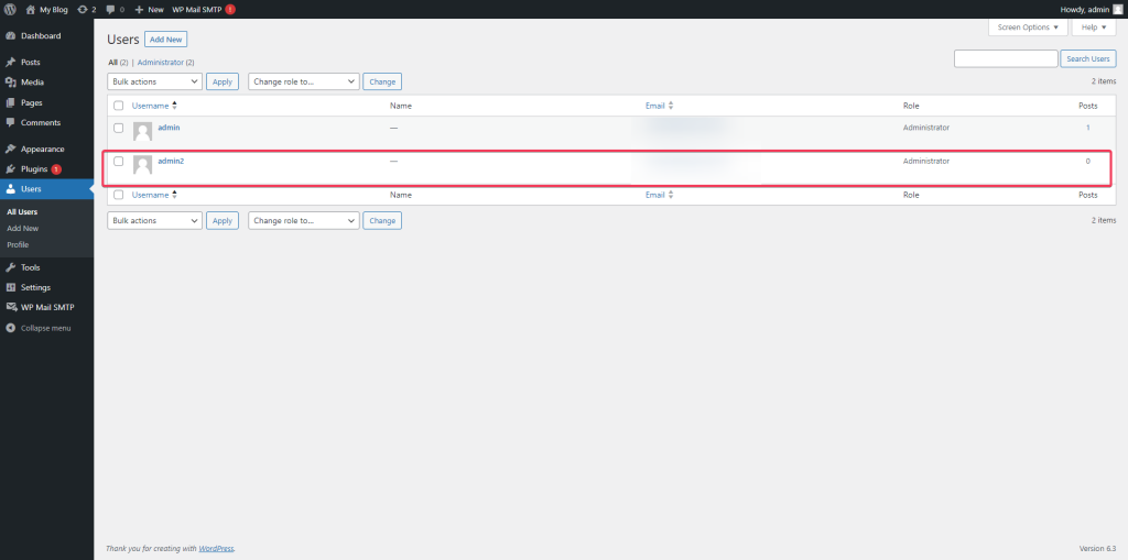 วิธีสร้าง User สิทธิ์ Admin ใน WordPress Admin - Bangmod Knowledge Base