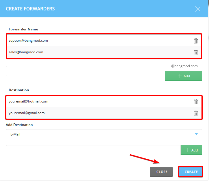 Create Multiples Email Forwarders