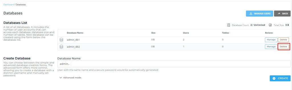 การลบ Databases - Bangmod Knowledge Base